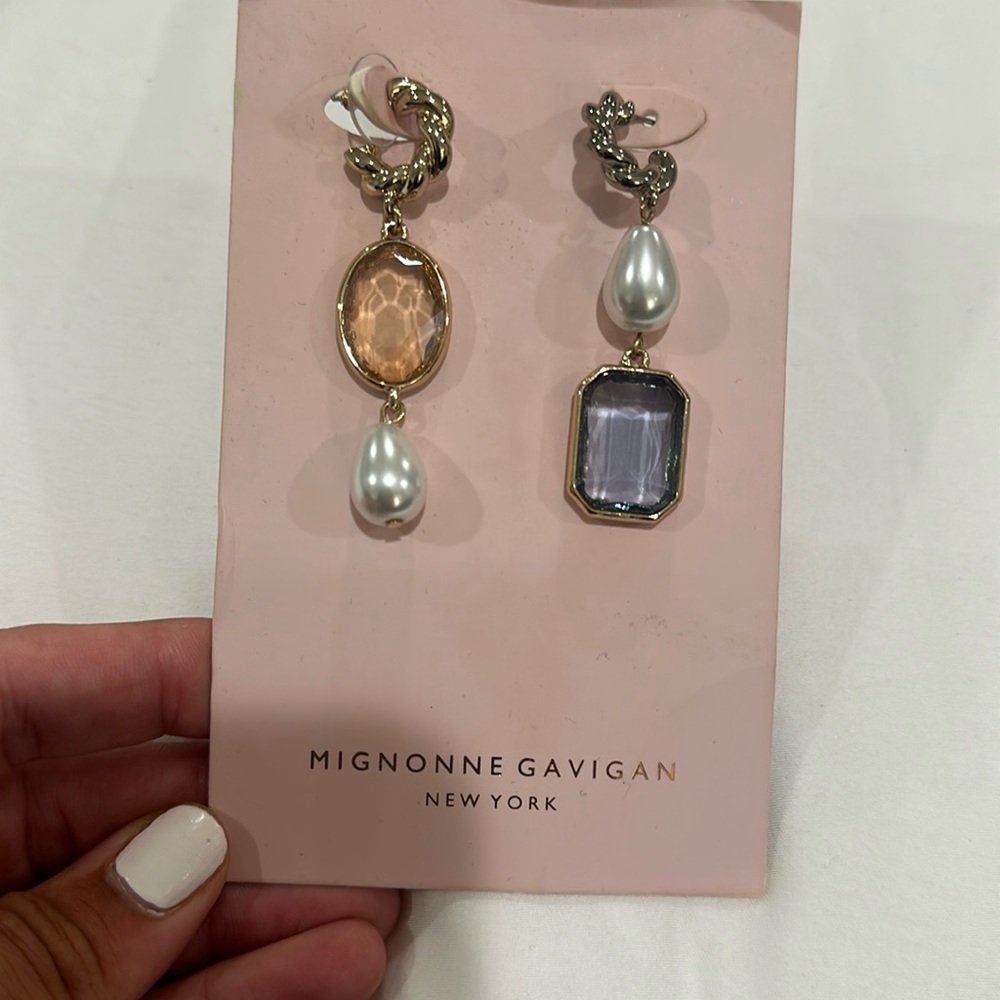 Mignonne Gavigan silver and pearl drop earrings (pink and blue)